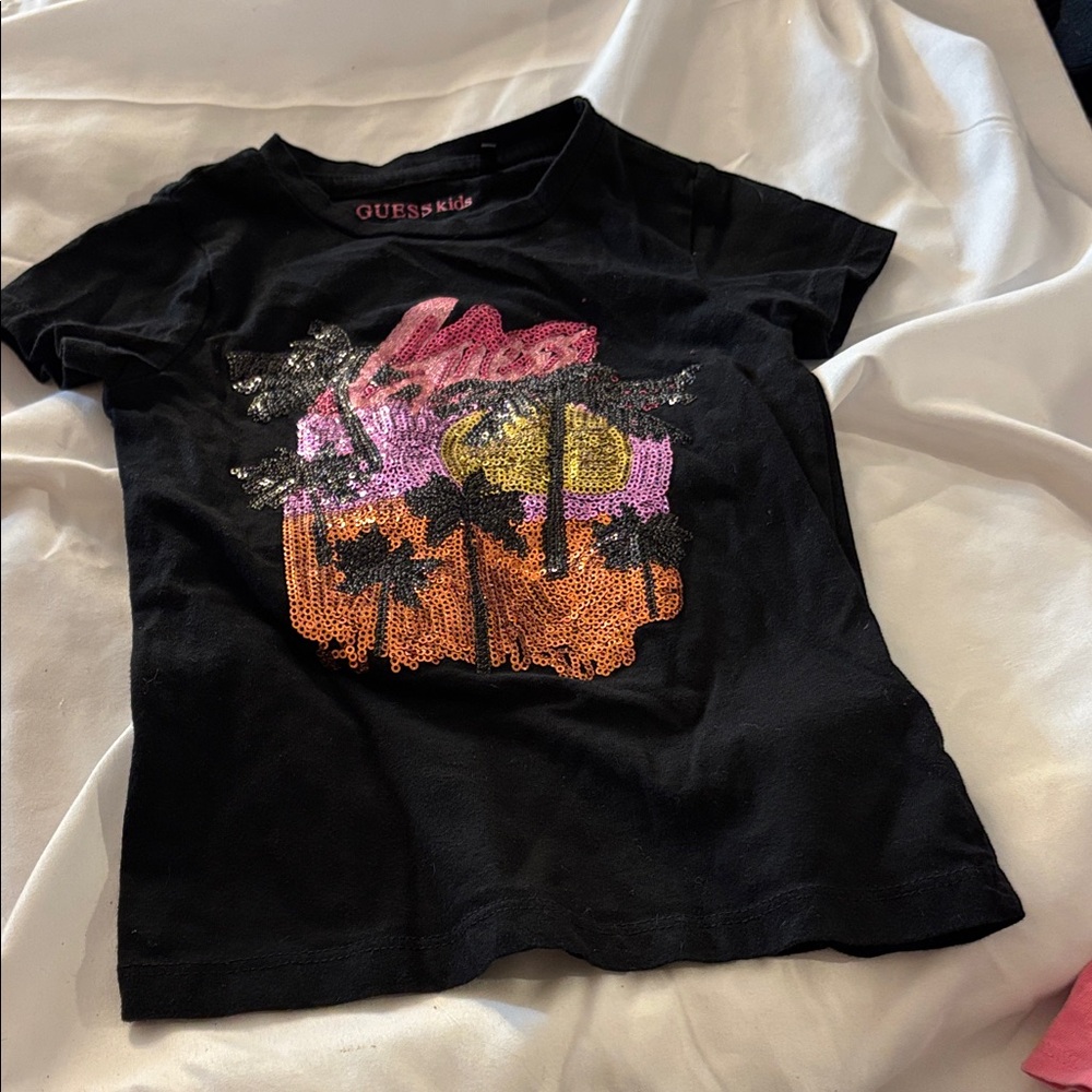 GUESS Kids Black Tee with Sparkling Colorful Graphic 4